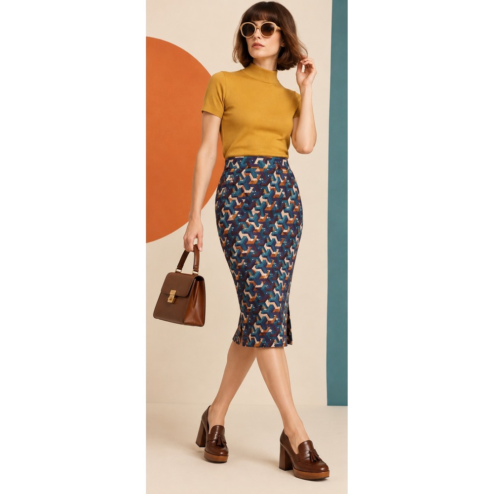 MAEVE Anthropologie Pencil Skirt Sz S Bodycon Geometric Knee-Length Office Chic